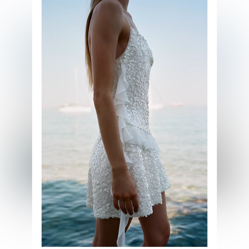Zara sequin ruffle mini dress